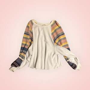 We The Free Rainbow Dreams Waffle Knit Thermal Balloon Sleeve Top in Small